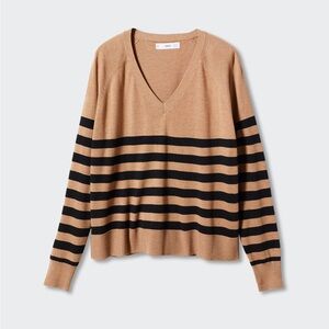 Mango Fine Knit Tan and Black Striped Sweater